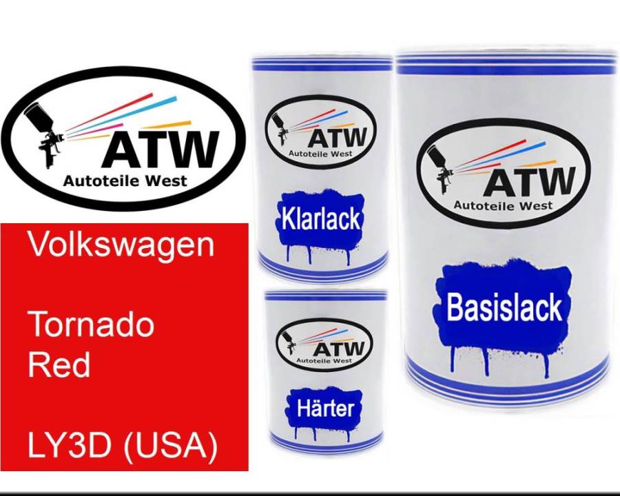 Volkswagen, Tornado Red, LY3D (USA): 500ml Lackdose + 500ml Klarlack + 250ml Härter - Set, von ATW Autoteile West.